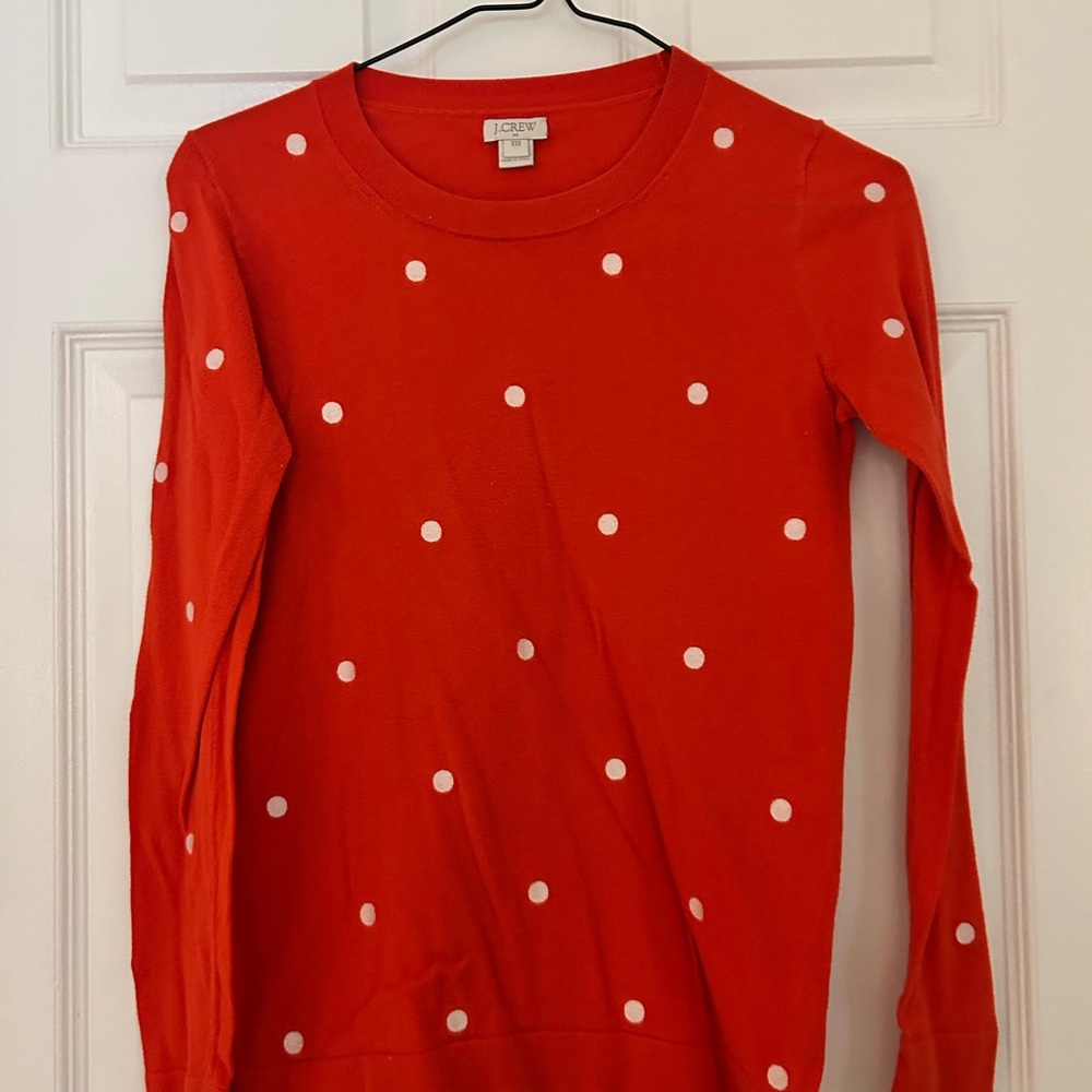 J. Crew Vibrant Red Sweater with White Dots